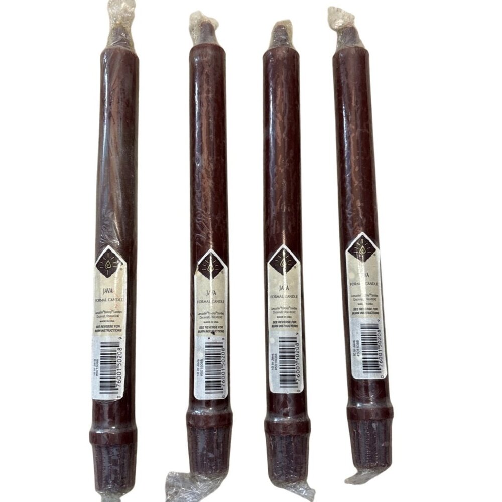 Taper Candles Java Brown 10" Long Lancaster Colony New Lot of 4 USA